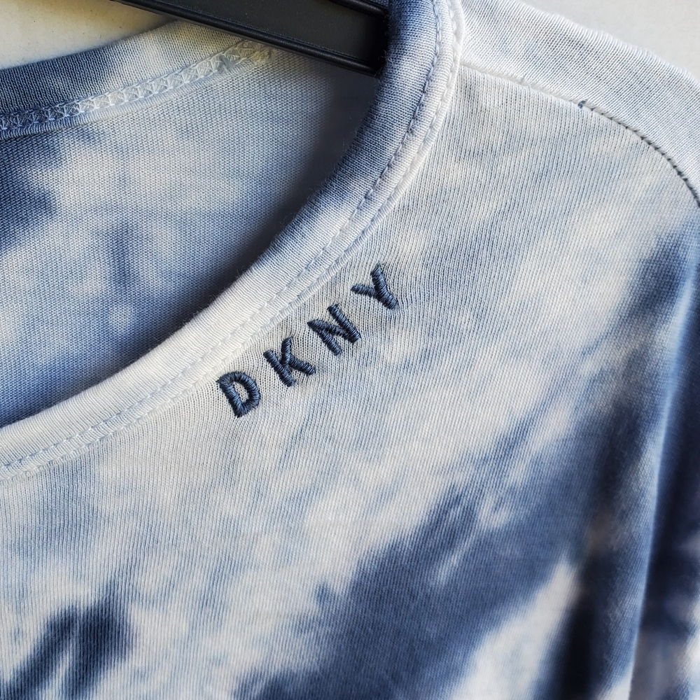 DKNY Tie Dye Denim Blue Top with Drawstring Hem - Picture 7 of 16